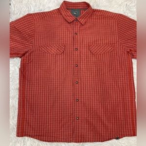 REI Mens Gray Snap Short Sleeve Button‎ Down Striped Vent On Back Size XL